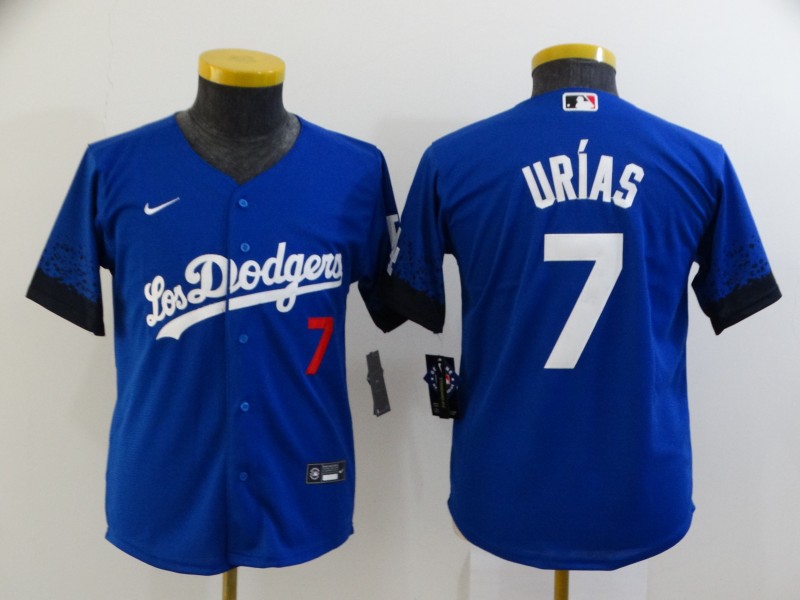 Youth Los Angeles Dodgers 7 Urias Blue City Edition Nike 2021 MLB Jersey
